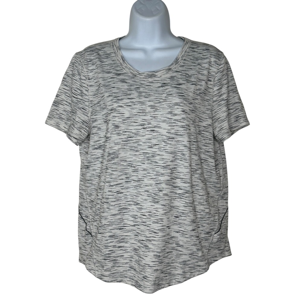 Lululemon S/S Long Distance Top 10 White Black Space Dye Athletic Yoga Shirt - Picture 2 of 7